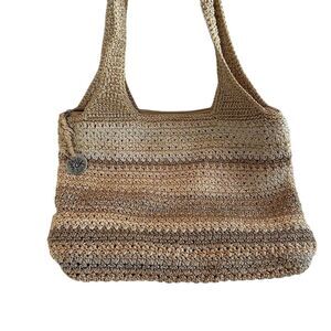 The Sak Women's Crochet Tote Bag Beige Dune Stripe Boho Chic Casual